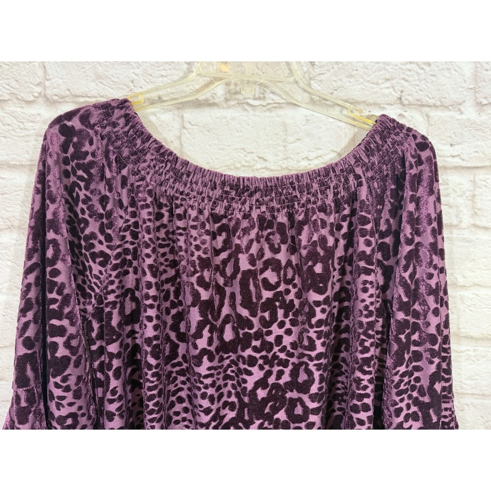 Belle by Kim Gravel XL Burgundy Velvet Top On Off Shoulder Peasant Smocked Flare - Picture 4 of 9